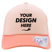 Infinity Her Women's Foam Trucker Cap, Dusty Pink / Pink / Peachy Pink / Butterfly, Front view, Mockup