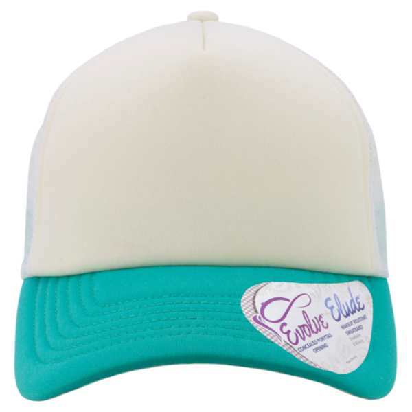 Infinity Her Women's Foam Trucker Cap, Ivory / Jade / White / Swirl, Front view