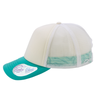 Infinity Her Women's Foam Trucker Cap, Ivory / Jade / White / Swirl, Left Side view