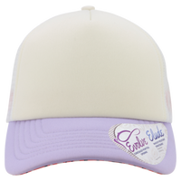 Infinity Her Women's Foam Trucker Cap, Ivory / Lavender / White / Smiley, Front view