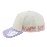 Infinity Her Women's Foam Trucker Cap, Ivory / Lavender / White / Smiley, Left Side view