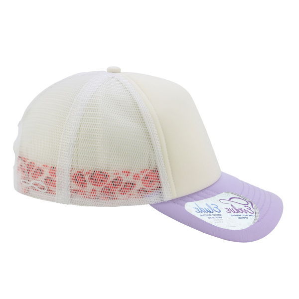 Infinity Her Women's Foam Trucker Cap, Ivory / Lavender / White / Smiley, Right Side view