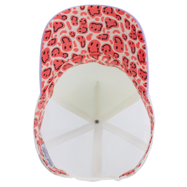 Infinity Her Women's Foam Trucker Cap, Ivory / Lavender / White / Smiley, Visor view