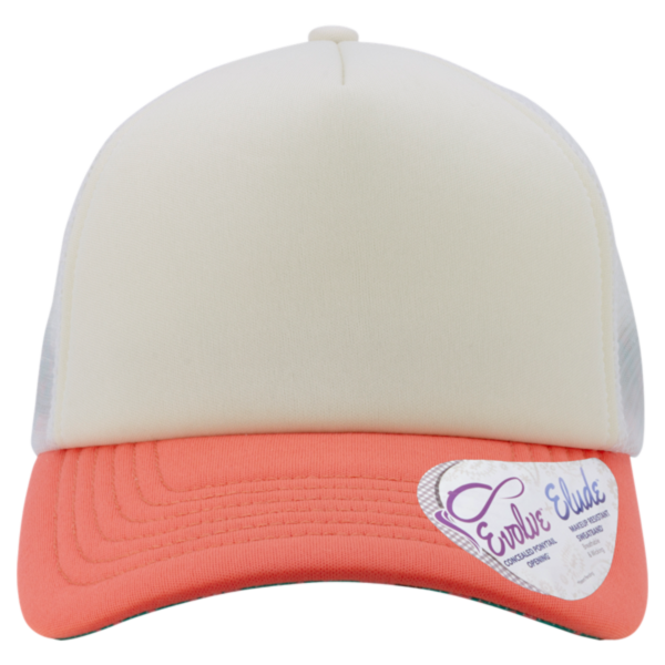 Infinity Her Women's Foam Trucker Cap, Ivory / Sherbert / White / Floral, Front view