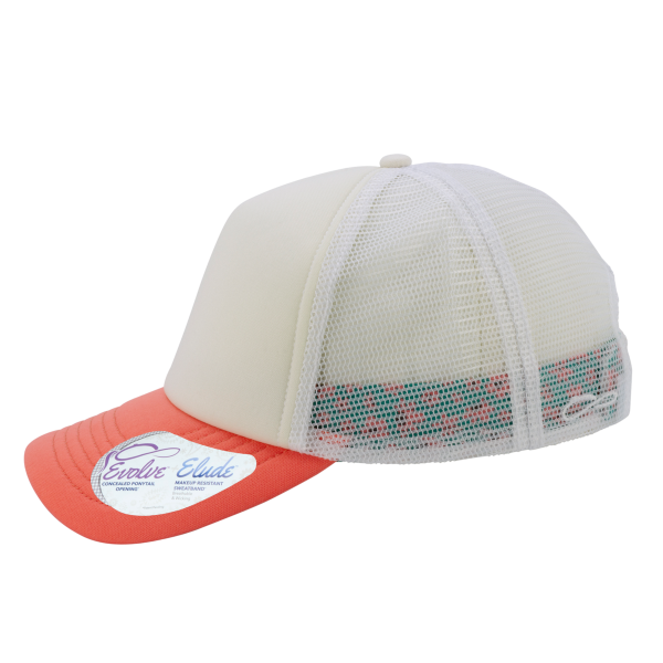 Infinity Her Women's Foam Trucker Cap, Ivory / Sherbert / White / Floral, Left Side view