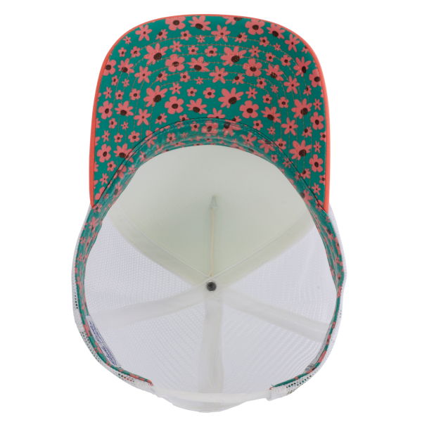 Infinity Her Women's Foam Trucker Cap, Ivory / Sherbert / White / Floral, Visor view