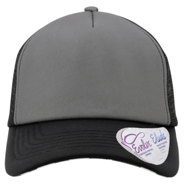 Infinity Her Women's Foam Trucker Cap, Slate / Black / Black / Cow, Front view
