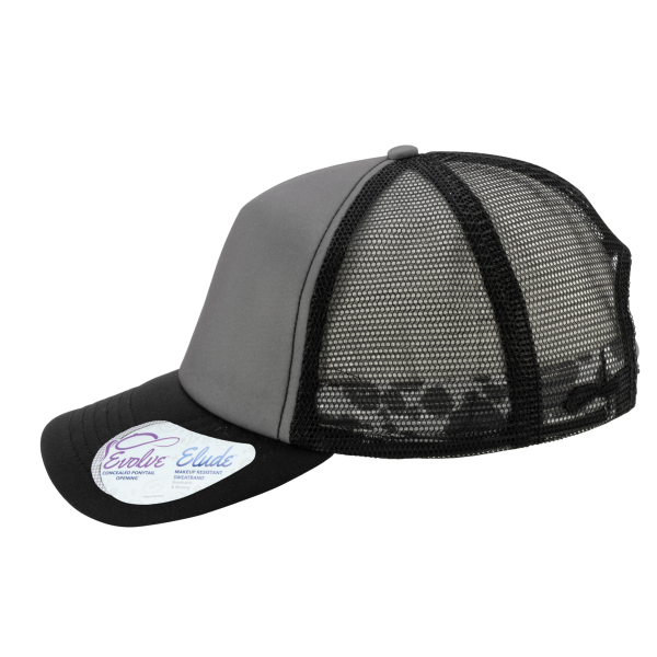 Infinity Her Women's Foam Trucker Cap, Slate / Black / Black / Cow, Left Side view