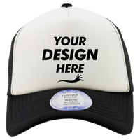 Infinity Her Women's Foam Trucker Cap, White / Black / Camo / Camo, Front view, Mockup