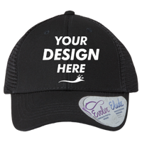 Infinity Her Women's Modern Trucker Cap, Black / Black, Front view, Mockup