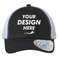 Infinity Her Women's Modern Trucker Cap, Black / White, Front view, Mockup