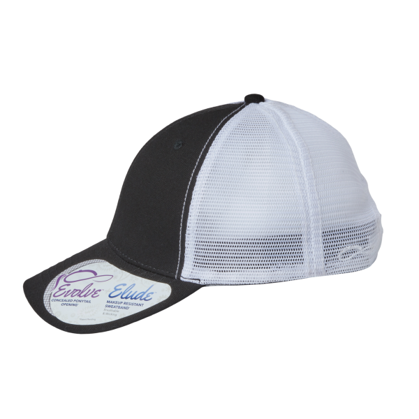Infinity Her Women's Modern Trucker Cap, Black / White, Left Side view