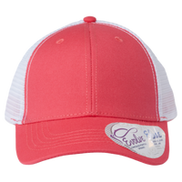 Infinity Her Women's Modern Trucker Cap, Coral / White, Front view