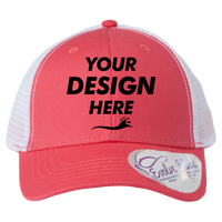 Infinity Her Women's Modern Trucker Cap, Coral / White, Front view, Mockup