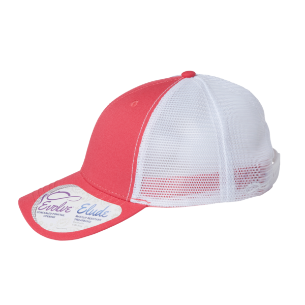 Infinity Her Women's Modern Trucker Cap, Coral / White, Left Side view