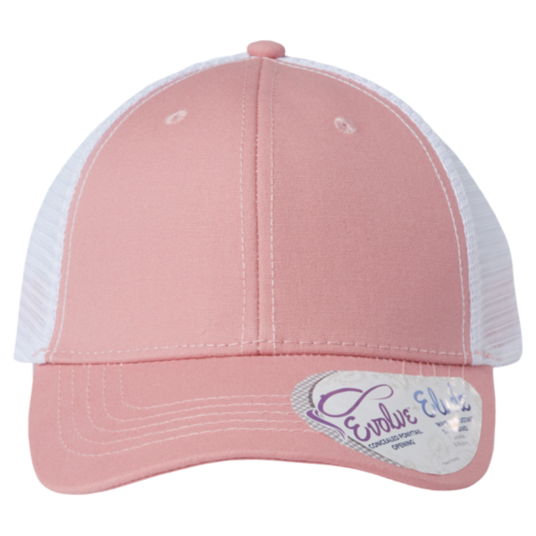 Infinity Her Women's Modern Trucker Cap, Dusty Rose / White, Front view