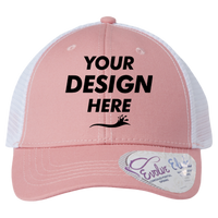 Infinity Her Women's Modern Trucker Cap, Dusty Rose / White, Front view, Mockup