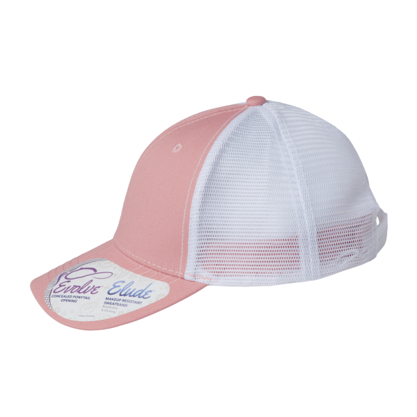 Infinity Her Women's Modern Trucker Cap, Dusty Rose / White, Left Side view