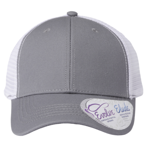 Infinity Her Women's Modern Trucker Cap, Grey / White, Front view