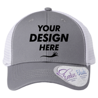Infinity Her Women's Modern Trucker Cap, Grey / White, Front view, Mockup