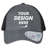 Infinity Her Women's Modern Trucker Cap, Heather Grey / Black, Front view, Mockup