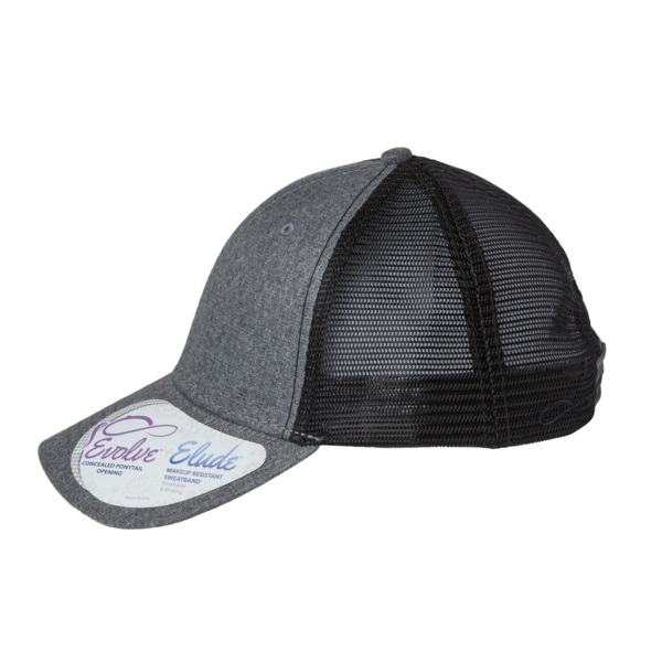 Infinity Her Women's Modern Trucker Cap, Heather Grey / Black, Left Side view