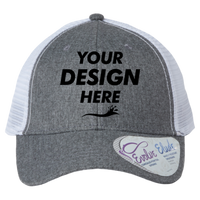 Infinity Her Women's Modern Trucker Cap, Heather Grey / White, Front view, Mockup