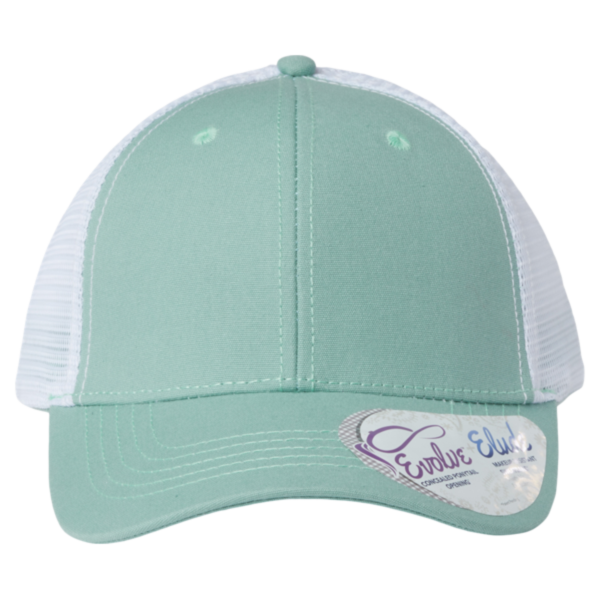 Infinity Her Women's Modern Trucker Cap, Seafoam / White, Front view
