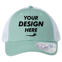 Infinity Her Women's Modern Trucker Cap, Seafoam / White, Front view, Mockup