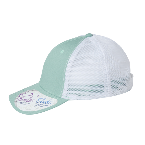 Infinity Her Women's Modern Trucker Cap, Seafoam / White, Left Side view