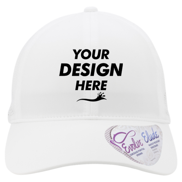 Infinity Her Women's Perforated Performance Cap, White / Floral, Front view, Mockup