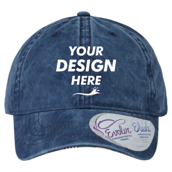 Infinity Her Women's Pigment-Dyed with Fashion Undervisor Cap, Navy / Stripes, Front view, Mockup