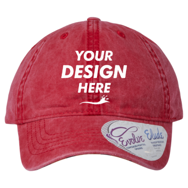 Infinity Her Women's Pigment-Dyed with Fashion Undervisor Cap, Red / Leopard, Front view, Mockup