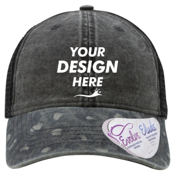 Infinity Her Women's Printed Bill with Mesh Back Cap, Black / Black Leopard / Black, Front view, Mockup
