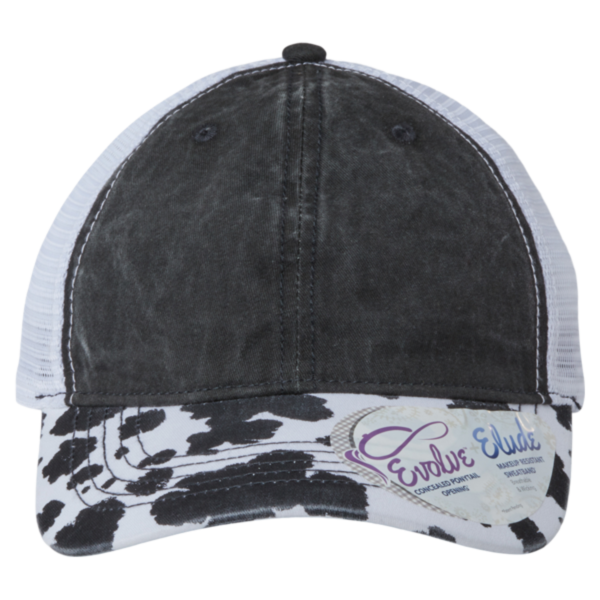 Infinity Her Women's Printed Bill with Mesh Back Cap, Black / Cow / White, Front view
