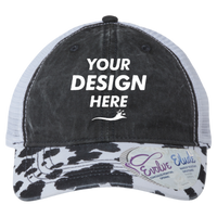 Infinity Her Women's Printed Bill with Mesh Back Cap, Black / Cow / White, Front view, Mockup
