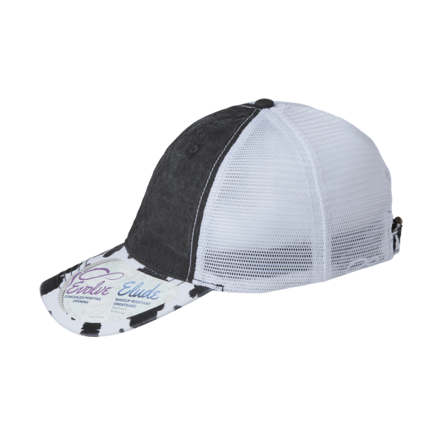 Infinity Her Women's Printed Bill with Mesh Back Cap, Black / Cow / White, Left Side view