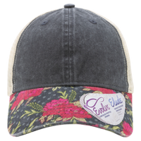 Infinity Her Women's Printed Bill with Mesh Back Cap, Black / Floral / Khaki, Front view