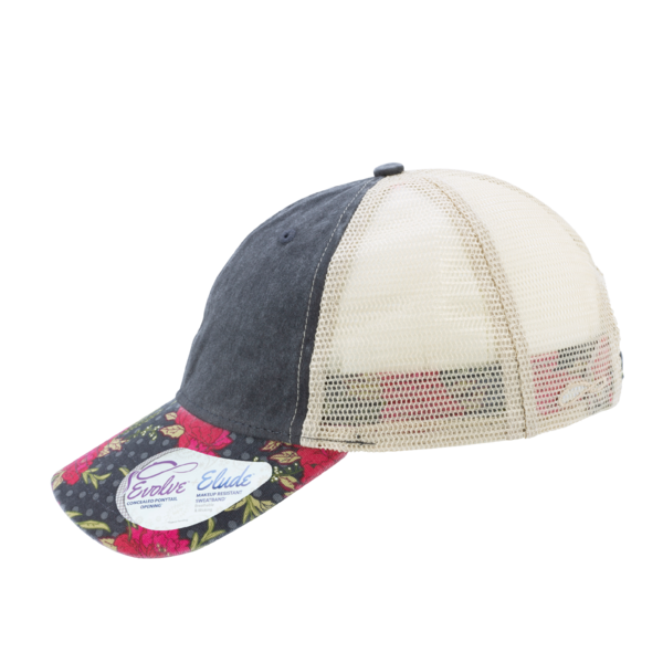 Infinity Her Women's Printed Bill with Mesh Back Cap, Black / Floral / Khaki, Left Side view