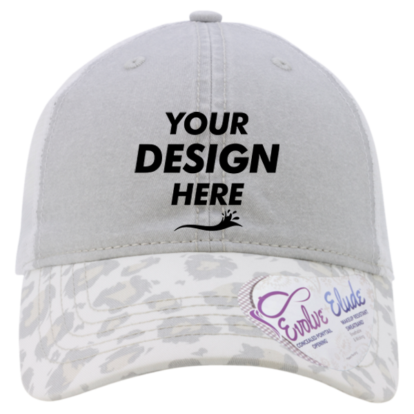 Infinity Her Women's Printed Bill with Mesh Back Cap, Grey / Snow Leopard / White, Front view, Mockup