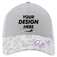 Infinity Her Women's Printed Bill with Mesh Back Cap, Grey / Snow Leopard / White, Front view, Mockup