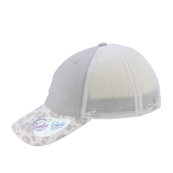 Infinity Her Women's Printed Bill with Mesh Back Cap, Grey / Snow Leopard / White, Left Side view