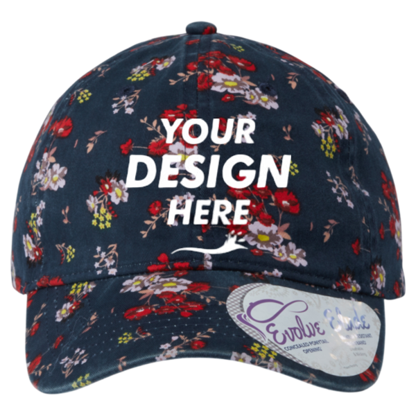 Infinity Her Women's Unstructured Fashion Prints Cap, Dark Navy / Floral, Front view, Mockup