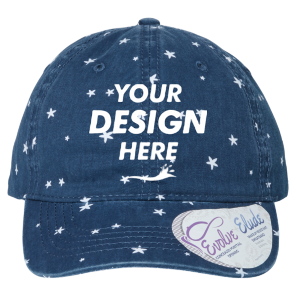 Infinity Her Women's Unstructured Fashion Prints Cap, Navy / White Stars, Front view, Mockup