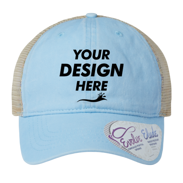 Infinity Her Women's Washed Mesh-Back Cap, Cashmere Blue / Floral / Floral, Front view, Mockup