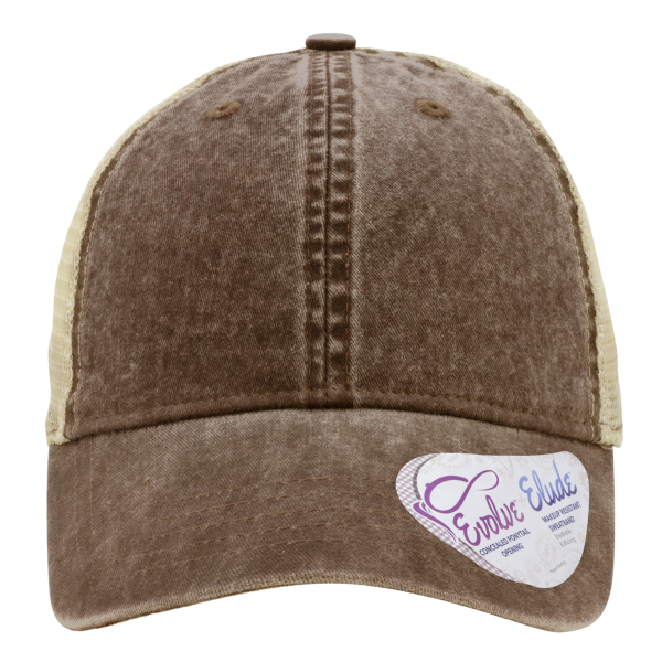 Infinity Her Women's Washed Mesh-Back Cap, Chocolate / Fawn / Khaki, Front view