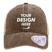 Infinity Her Women's Washed Mesh-Back Cap, Chocolate / Fawn / Khaki, Front view, Mockup