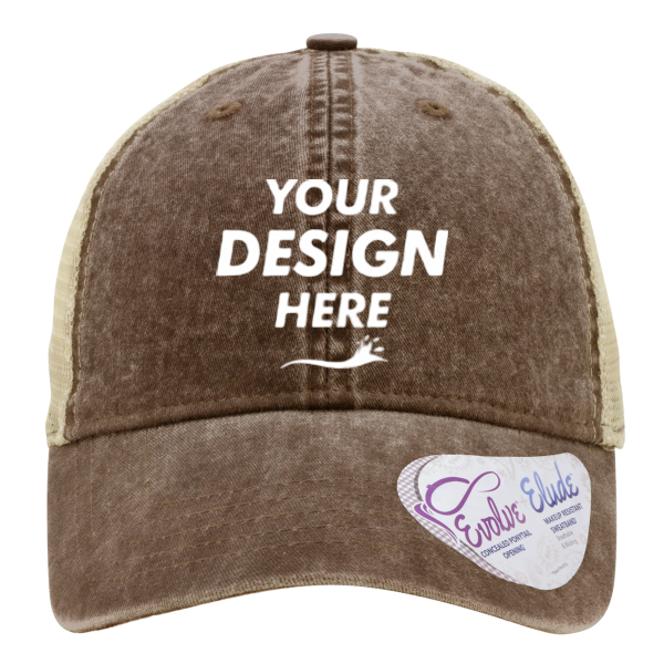 Infinity Her Women's Washed Mesh-Back Cap, Chocolate / Fawn / Khaki, Front view, Mockup