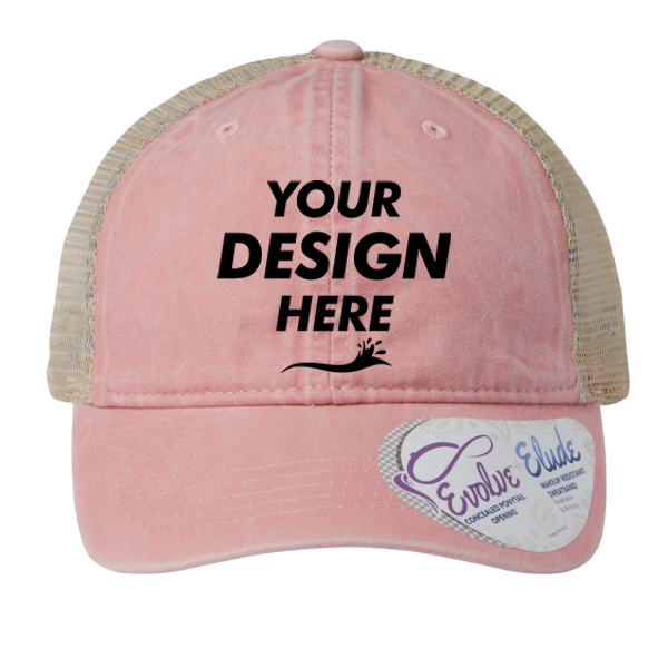 Infinity Her Women's Washed Mesh-Back Cap, Dusty Pink / Floral / Floral, Front view, Mockup