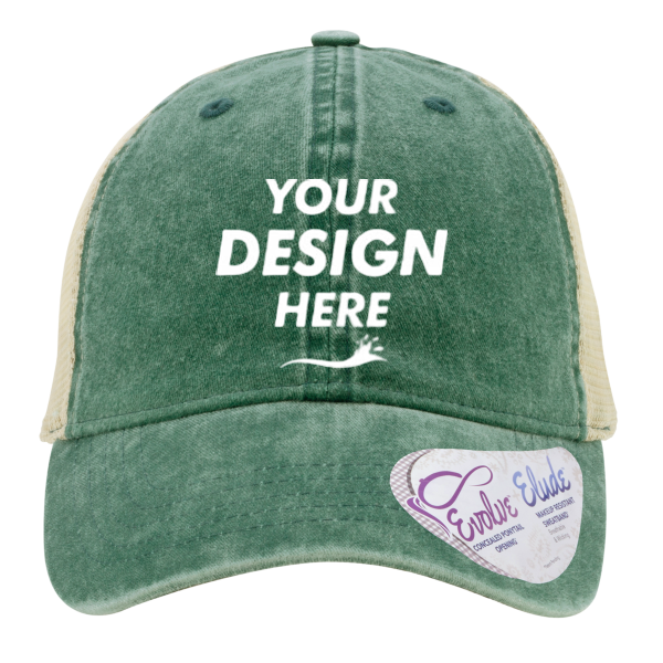 Infinity Her Women's Washed Mesh-Back Cap, Jade / Daisy / Khaki, Front view, Mockup